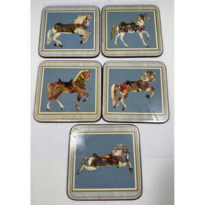 Pimpernel Deluxe Finish Coasters Set of 5 Carousel Horses with Box - Vintage